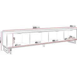 Mobile porta tv 200x40h cm 4 ante cannettato moderno nero grafite Tiziana