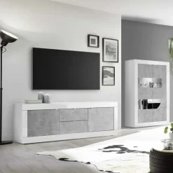 Mobile porta TV 210x66h cm 2 ante 2 cassetti bianco lucido cemento Eternity