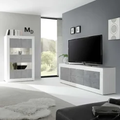 Mobile porta TV 210x66h cm 2 ante 2 cassetti bianco lucido cemento Eternity