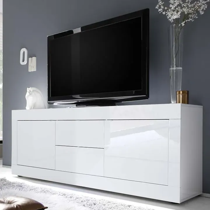 Mobile porta TV 210x66h cm 2 ante 2 cassetti bianco lucido Eternity