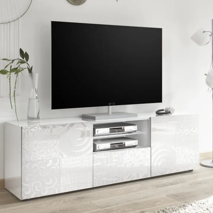 Mobile porta TV 181x57h cm 2 ante 1 cassetto bianco lucido Paradise