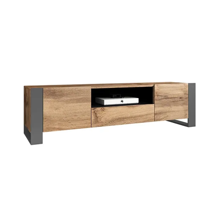 Mobile porta TV 180x48h cm 2 ante 1 cassetto legno antracite Tampere