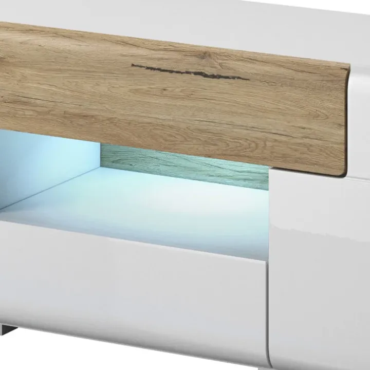 Mobile porta TV 208x48h cm 2 ante 4 cassetti bianco lucido rovere Tahiti