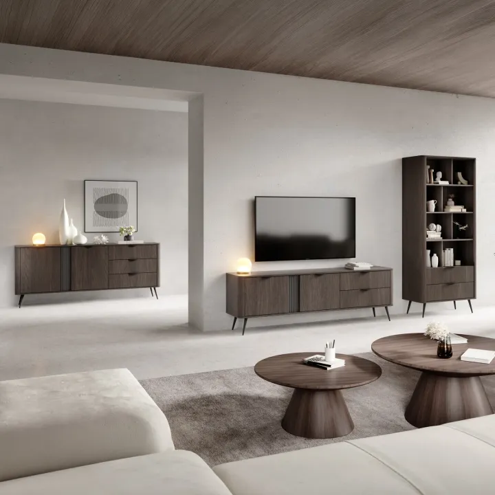 Mobile porta TV 195x61h cm 2 ante 2 cassetti soggiorno wengè nero Vesper