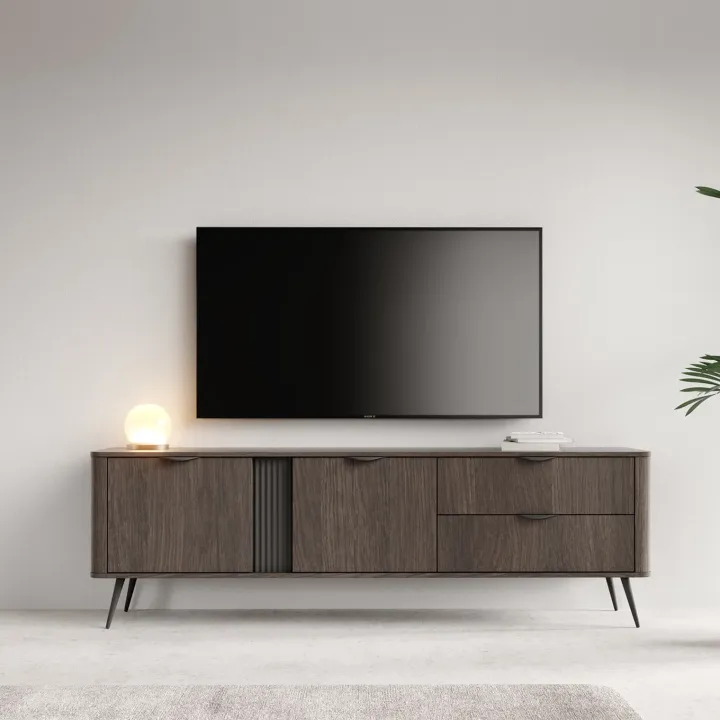 Mobile porta TV 195x61h cm 2 ante 2 cassetti soggiorno wengè nero Vesper
