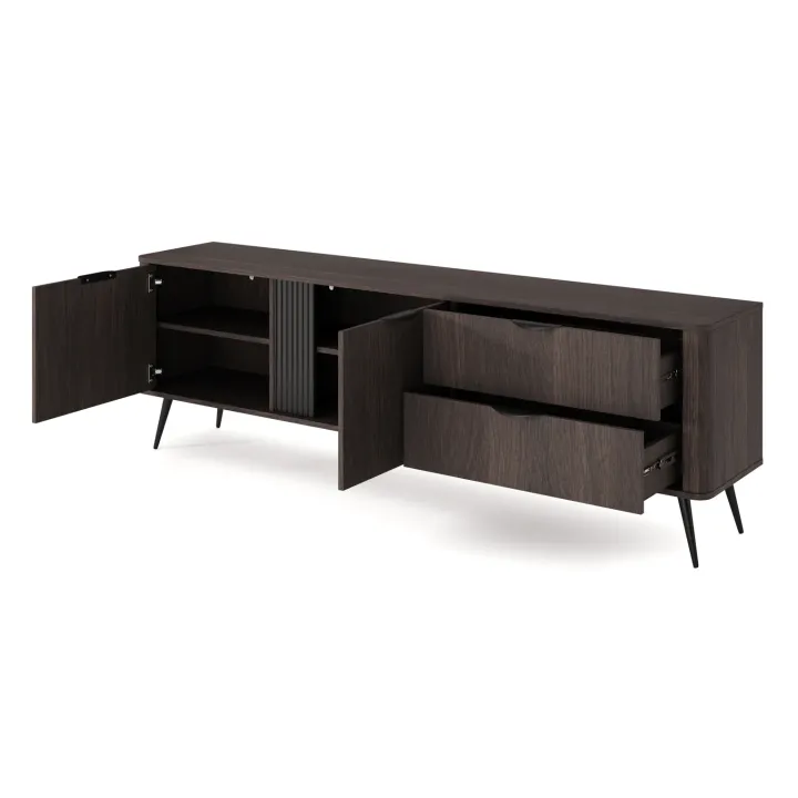 Mobile porta TV 195x61h cm 2 ante 2 cassetti soggiorno wengè nero Vesper