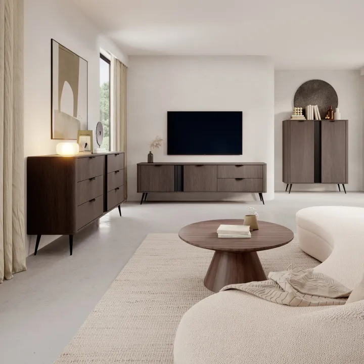 Mobile porta TV 195x61h cm 2 ante 2 cassetti soggiorno wengè nero Vesper