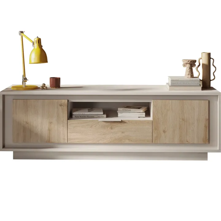 Mobile porta TV 184x58h cm 2 ante 1 cassetto beige rovere chiaro Deluxe