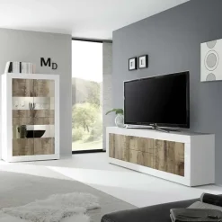 Mobile porta TV 210x66h cm 2 ante 2 cassetti bianco lucido pero Eternity