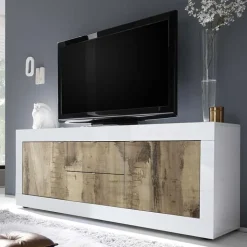 Mobile porta TV 210x66h cm 2 ante 2 cassetti bianco lucido pero Eternity
