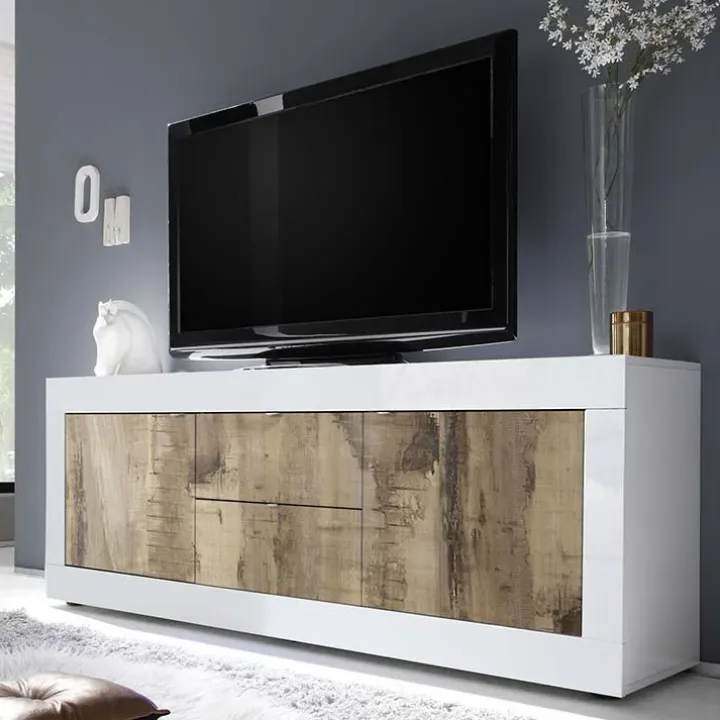 Mobile porta TV 210x66h cm 2 ante 2 cassetti bianco lucido pero Eternity