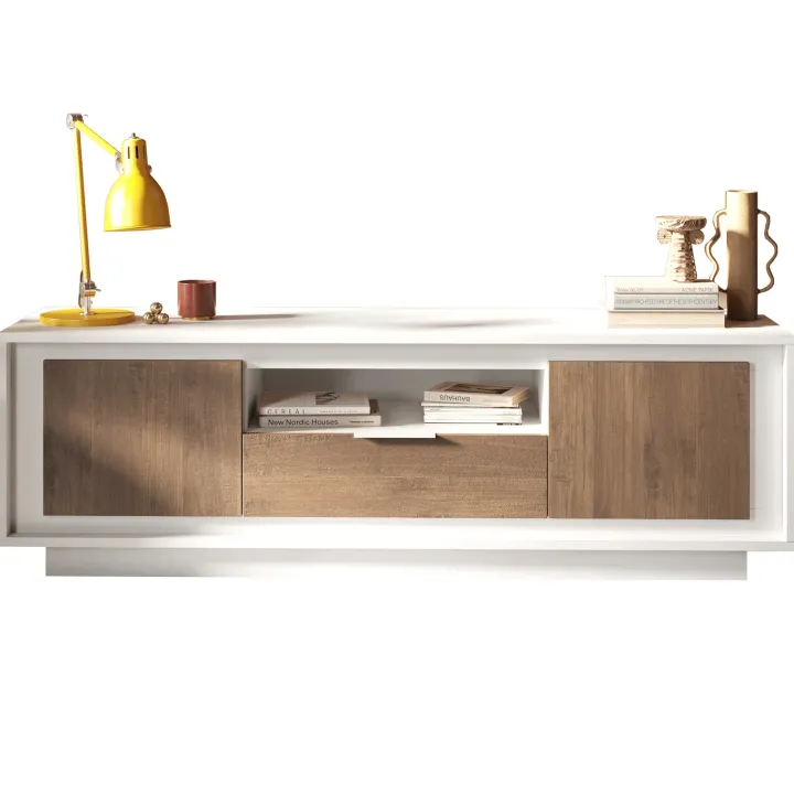 Mobile porta TV 184x58h cm 2 ante 1 cassetto bianco opaco rovere scuro Deluxe