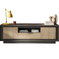 Mobile porta TV 184x58h cm 2 ante 1 cassetto antracite rovere chiaro Deluxe