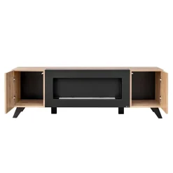 Mobile porta TV 160x52h cm 2 ante con biocamino noce con stampa nera Mendes