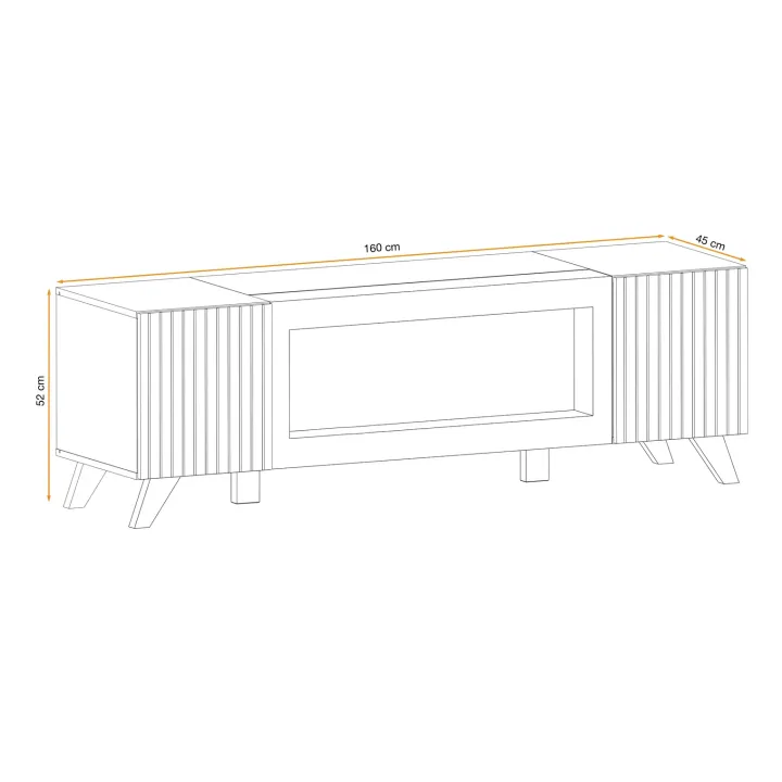 Mobile porta TV 160x52h cm 2 ante con biocamino noce con stampa nera Mendes