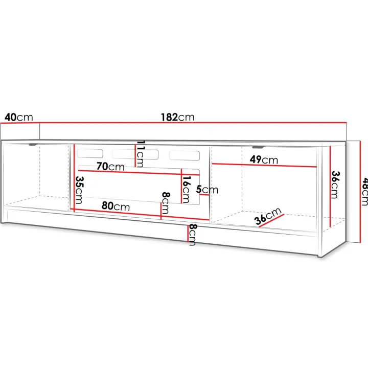 Mobile porta TV 182x48h cm 2 ante con caminetto elettrico bianco cannettato nero Athena