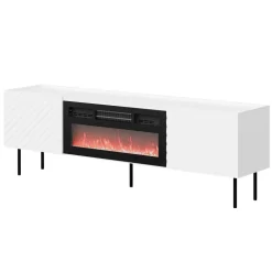 Mobile porta TV 181x59h cm 2 ante con caminetto elettrico con frontali decorati bianco Daniele