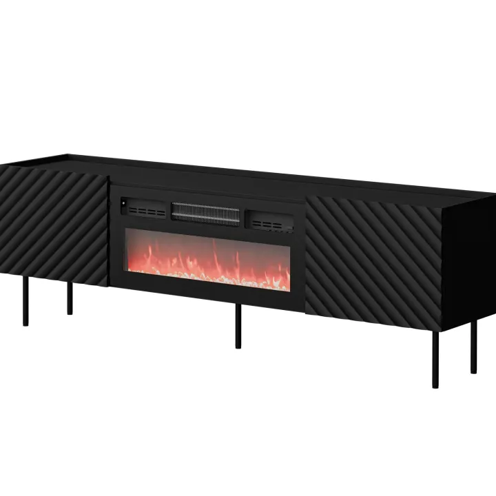 Mobile porta TV 181x59h cm 2 ante con caminetto elettrico con frontali decorati nero Daniele