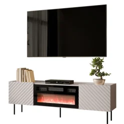 Mobile porta TV 181x59h cm 2 ante con caminetto elettrico con frontali decorati beige Daniele