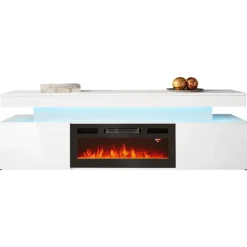 Mobile porta TV 190x59h cm 2 ante con caminetto elettrico con LED bianco Lumus
