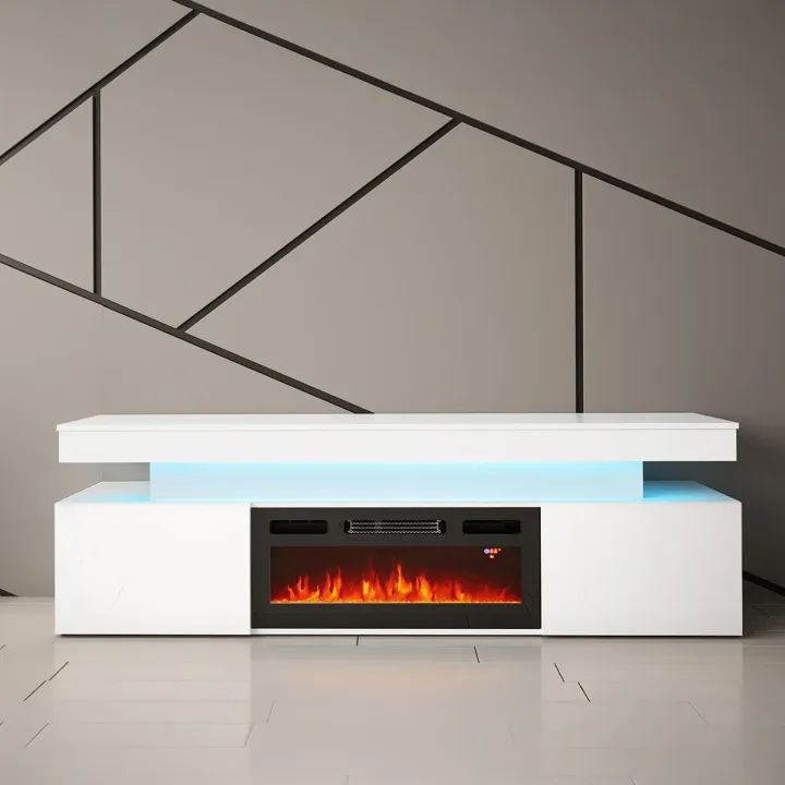 Mobile porta TV 190x59h cm 2 ante con caminetto elettrico con LED bianco Lumus