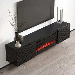 Mobile porta tv 183x38h cm 2 ante con camino elettrico nero lucido Armando