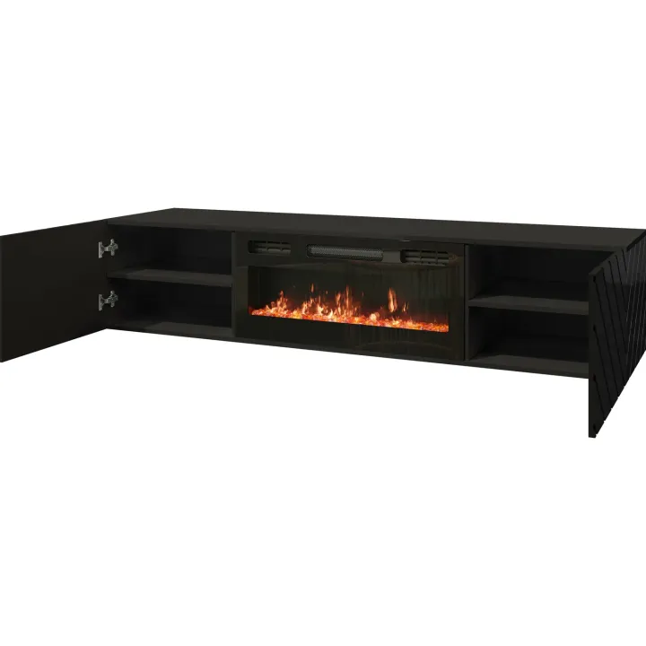 Mobile porta tv 183x38h cm 2 ante con camino elettrico nero lucido Armando