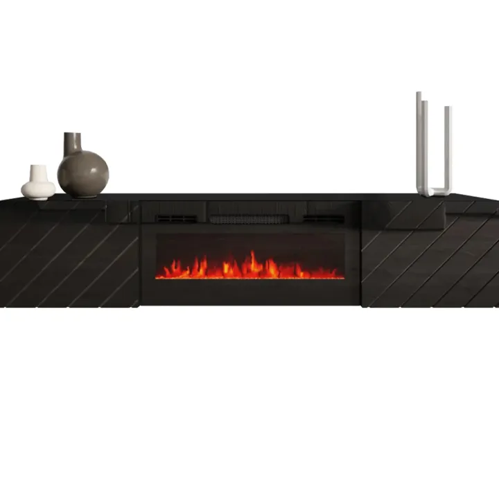 Mobile porta tv 183x38h cm 2 ante con camino elettrico nero lucido Armando