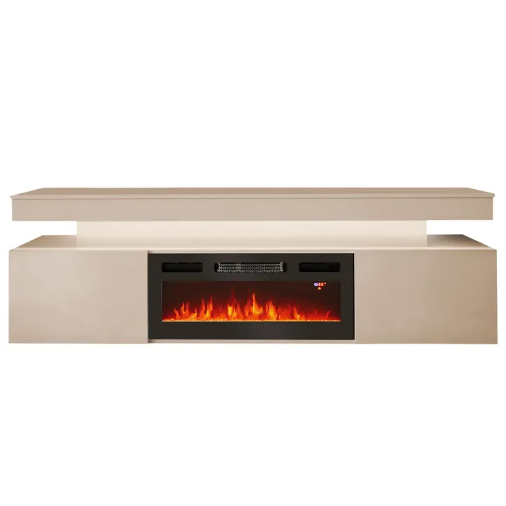 Mobile porta TV 190x59h cm 2 ante con caminetto elettrico con LED beige cashmere Lumus