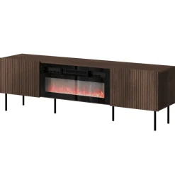 Mobile porta TV 181x58h cm 2 ante con elettrico caminetto noce cannettato Gabiot
