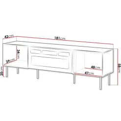 Mobile porta TV 181x58h cm 2 ante con elettrico caminetto noce cannettato Gabiot