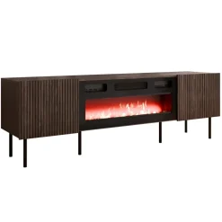 Mobile porta TV 181x58h cm 2 ante con elettrico caminetto noce cannettato Gabiot