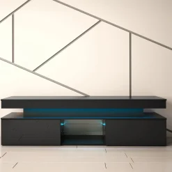 Mobile porta TV 190x54h cm 2 ante con LED nero Lumus