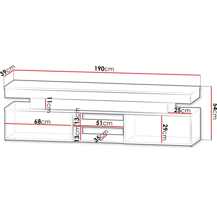Mobile porta TV 190x54h cm 2 ante con LED nero Lumus