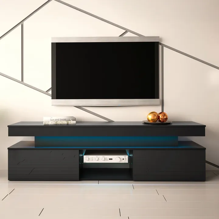 Mobile porta TV 190x54h cm 2 ante con LED nero Lumus