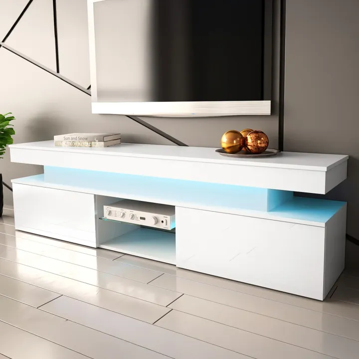 Mobile porta TV 190x54h cm 2 ante con LED bianco Lumus