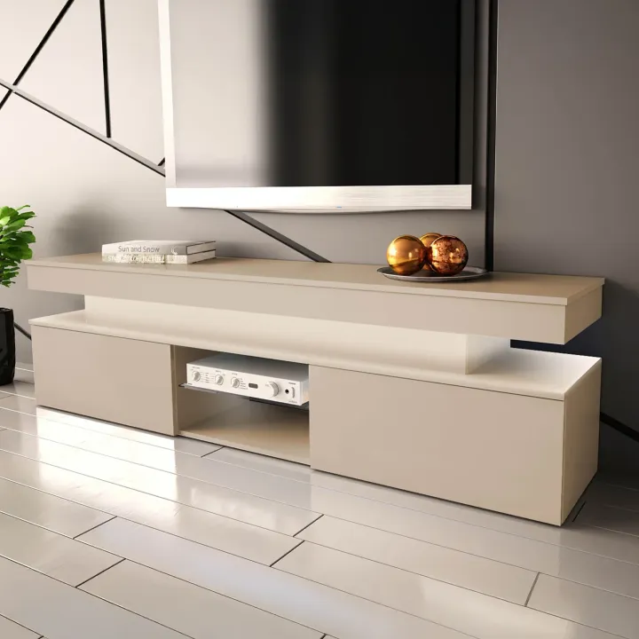 Mobile porta TV 190x54h cm 2 ante con LED beige cashmere Lumus