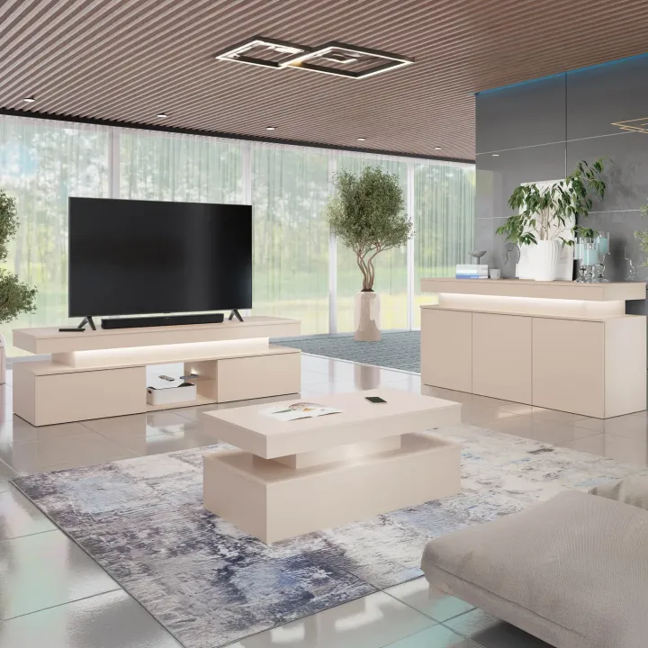 Mobile porta TV 190x54h cm 2 ante con LED beige cashmere Lumus