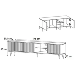 Mobile porta TV 175x45h cm 3 ante e vani a giorno nero Celestia