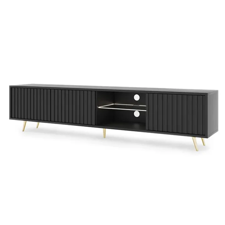 Mobile porta TV 175x45h cm 3 ante e vani a giorno nero Celestia