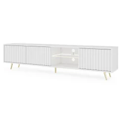 Mobile porta TV 175x45h cm 3 ante e vano a giorno bianco cannettato oro Celestia