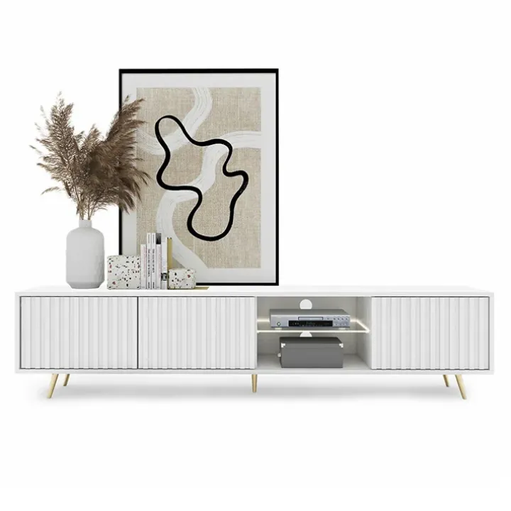 Mobile porta TV 175x45h cm 3 ante e vano a giorno bianco cannettato oro Celestia