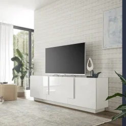Mobile porta TV 182x63h cm 3 ante moderno bianco laccato lucido Alvarez