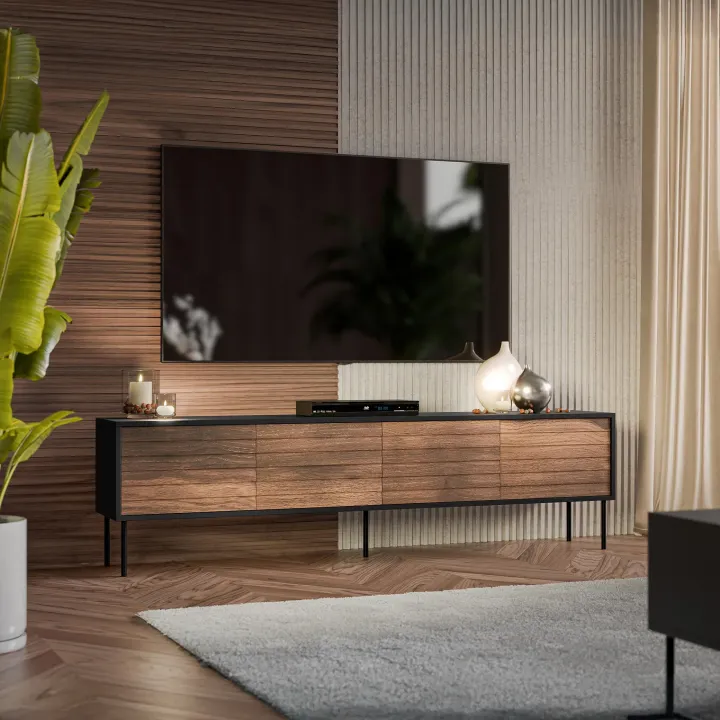 Mobile porta TV 200x60h cm 4 ante noce nero Wild
