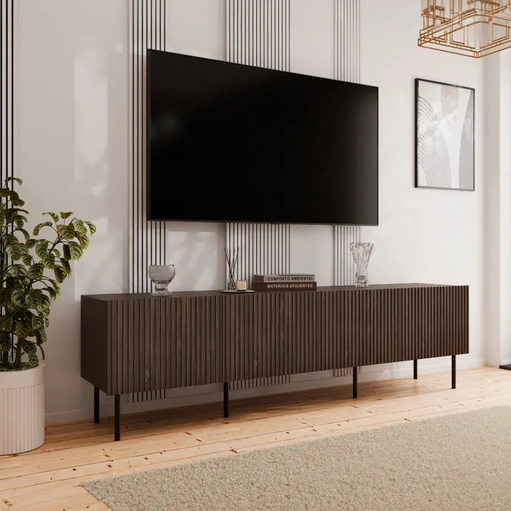 Mobile porta TV 201x58h cm 4 ante noce cannettato Gabiot