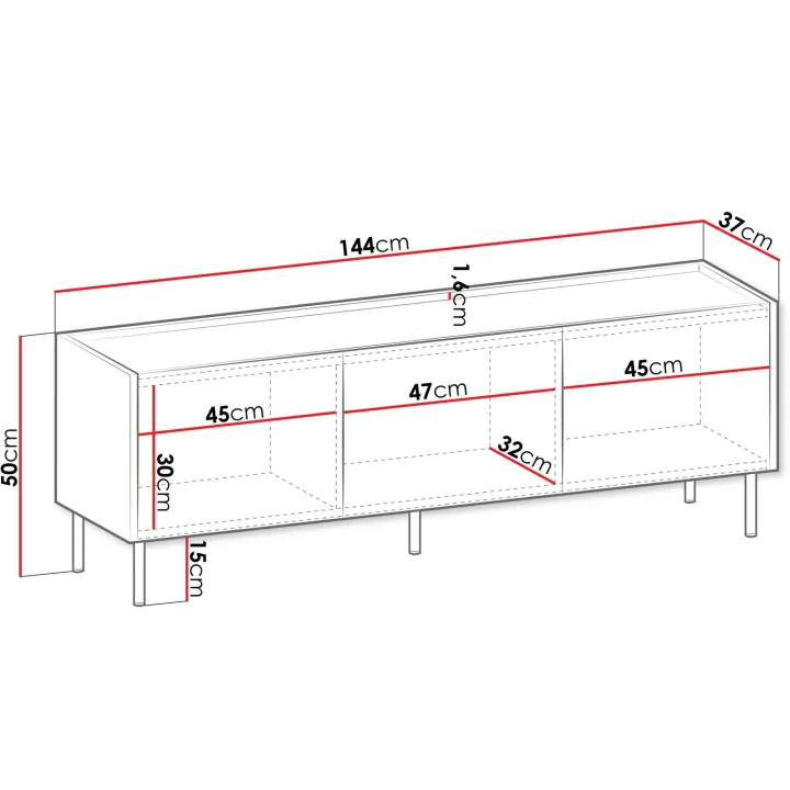 Mobile porta TV 144x50h cm 3 ante piano effetto marmo nero noce Caliva
