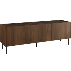 Mobile porta TV 144x50h cm 3 ante piano effetto marmo nero noce Caliva