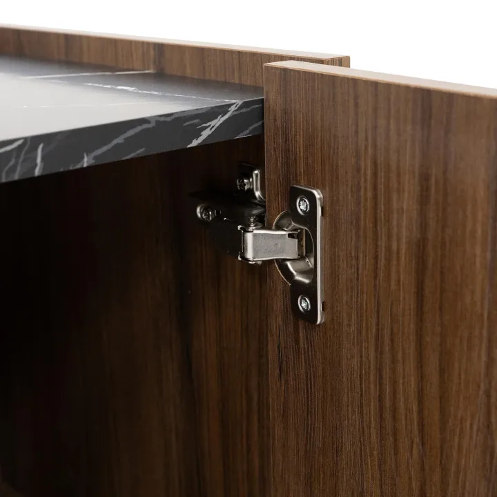 Mobile porta TV 144x50h cm 3 ante piano effetto marmo nero noce Caliva