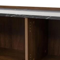 Mobile porta TV 200x50h cm 4 ante piano effetto marmo nero noce Caliva