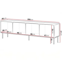 Mobile porta tv 200x61h cm 4 ante rosso mattone Maya